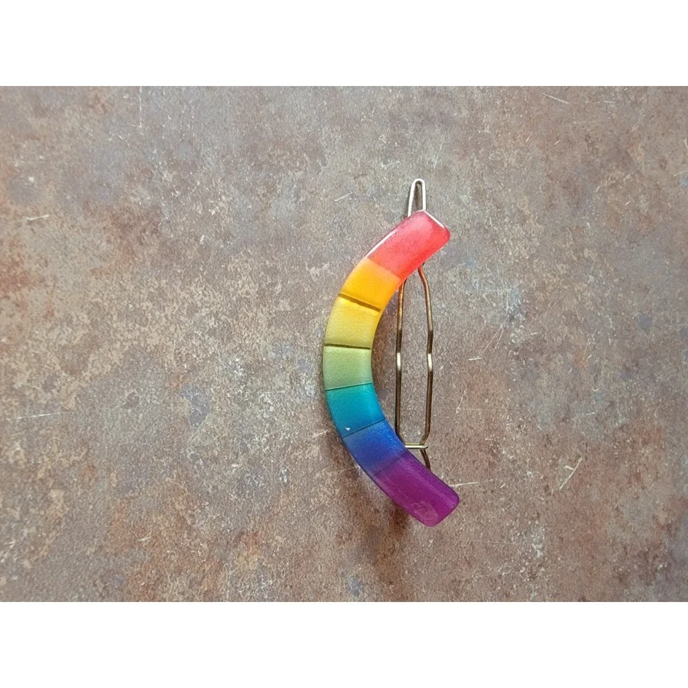 Vtg Rainbow Barrette Hair Clip Multicolor 2 